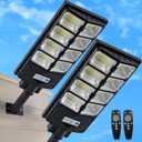Solar Street Lights Outdoor, IP67 Waterproof Wall-Mounted LED Flood Light with Motion Sensor & Remote Control - Auto Dusk to Dawn Security Lighting for Patio, Garden, Garage, Courtyard-2 Pack (800W-2P)