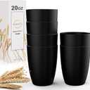 Wrova Wheat Straw Cups 6 PCS Good Alternative to Plastic Reusable Cups 20 oz Unbreakable Drinking Cup Reusable Dishwasher Safe Water Plastic Glasses Black