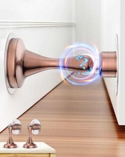 Set of 2 Pack, Door Stoppers Magnetic Door Stop- 2 Pack Adhesive Stick & Screws Stainless Steel, Door Stop Holder to Keep Door Open Wall & Floor Mount, Magnetic Door Catch Stoppers for Bottom of Door