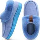 COFACE Women's Memory Foam House Slippers Arch Support Moccasin Winter Shoes Ladies Warm Fuzzy Faux Fur Collar With Indoor Outdoor Rubber Sole (8, Blue)