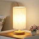 Small Table Lamp for Bedroom - Inline Control, Bedside Lamp with 3000K A15 LED Blub, Easy Assembly (Cream Shade - Wood Base, 9" Inline Control)