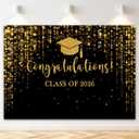 Class of 2026 Backdrop Black Gold Glitter Bokeh Graduation Party Background 2026 Congrats Grad Prom Party Cake Table Decoration Photo Booth Props (10x7ft)