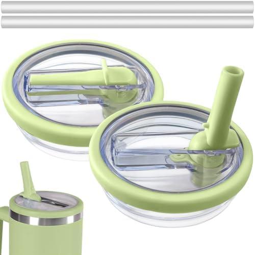 10 Pack Flip Straw Leak Proof Lid for Stanley 40 oz Tumbler Quencher - 40oz Reusable Spill Proof Lid Top Cover Stanley Cup Accessories - Replacement of Leaking Original Stanley Lids - Green