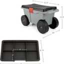 Pure Garden Rolling Garden Cart with Seat - Plastic Storage with Bench and Interior Tool Tray - Gardening Stool for Weeding and Planting (Gray)