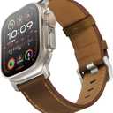 UUPWPOKT Leather Band Compatible with Apple Watch Band 42mm 41mm 40mm 38mm Men Women, Top Grain Genuine Leather Strap for iWatch Series 11 10 9 8 7 6 5 4 3 2 1 SE 3/2/1, Retro Dark Brown/Titanium