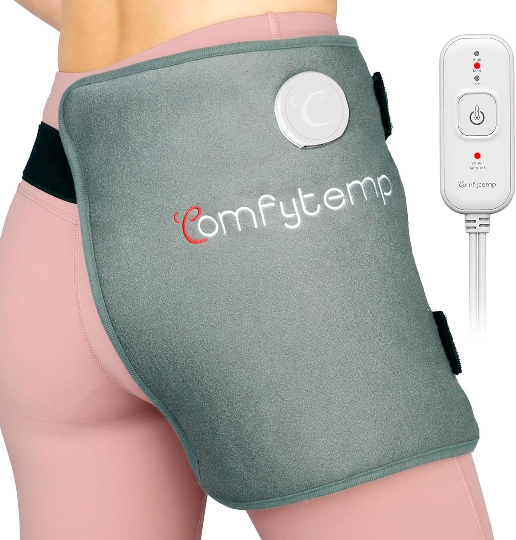 Comfytemp Hip Heating Pad for Hip/Sciatica Pain Relief - FSA HSA Eligible Hip Brace, Birthday Gifts for Mom/Women/Wife/Men, Lower Back/Thigh/Buttock Electric Heat Pad, Hot Physical Therapy(S/M) (Gray)