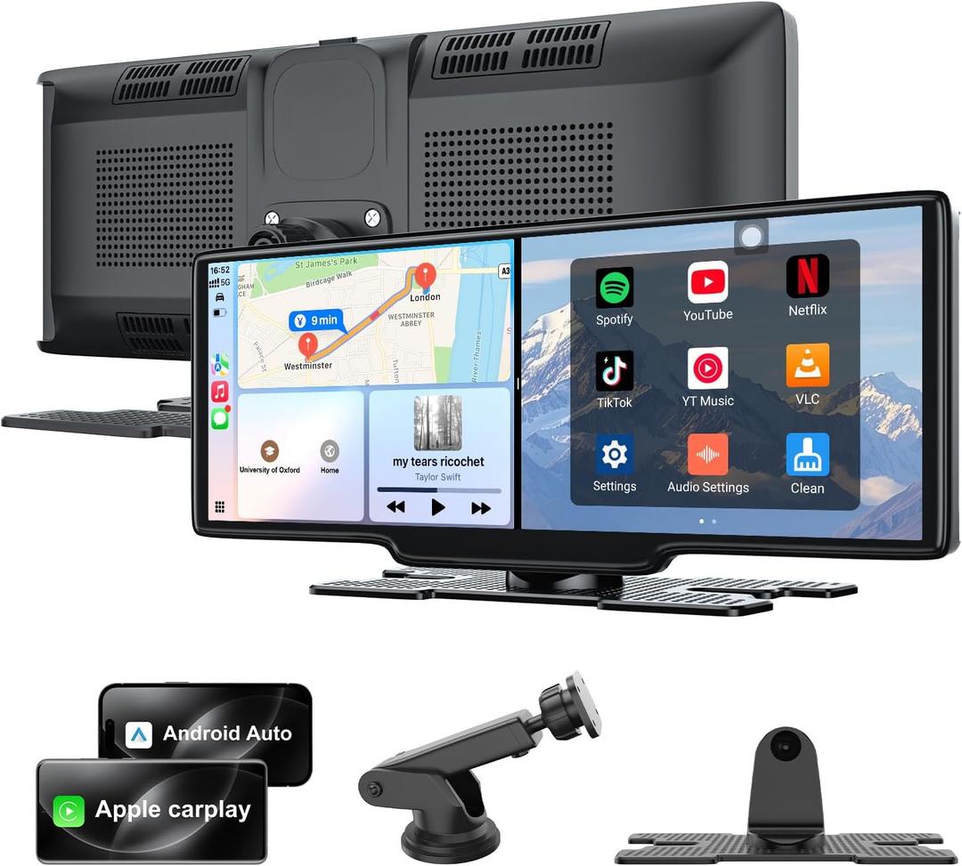 9.26'' Carplay Screen for Car with Netflix/TikTok, 3-in-1 Wireless Apple CarPlay, Android Auto & Android System Car Play Touchscreen, Built-in Apps, Split-Screen, WiFi/Hotspot Connectivity, GPS, Siri 9.26'' Carplay Screen for Car with Netflix/TikTok, 3-in-1 Wireless Apple CarPlay, Android Auto & Android System Car Play Touchscreen, Built-in Apps, Split-Screen, WiFi/Hotspot Connectivity, GPS, Siri