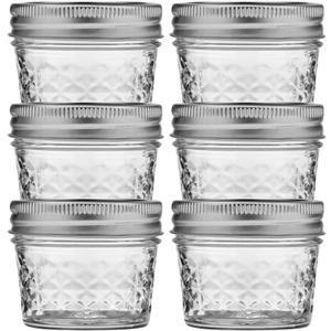Ball Wide Mouth Quilted Crystal Jelly Jars with Lids and Bands, Used for Canning, Pickling, Juice, Jam, Jelly, Quarter Pint Size (4 Ounce (Pack of 6))