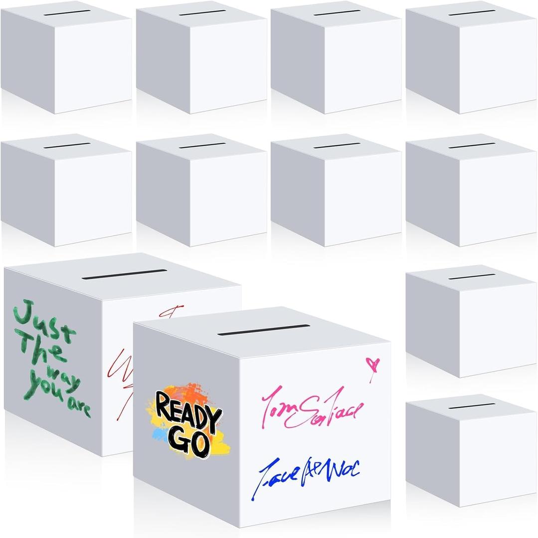 12 Pack 10" Ballot Box Raffle Boxes Elegant Large White Cardboard 10 x 10 x 10 Inch Donation Box Multipurpose Large Event Raffle, Donation, Wedding, Funeral, Birthday Favor Boxes for DIY (12)
