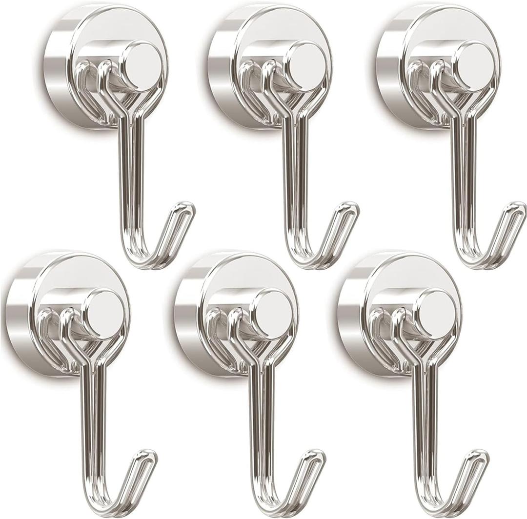 Tohoer Magnetic Hooks, Neodymium Magnets Hook Heavy Duty 30LBS with Rust Proof for Fridge, Refrigerator, Oven, Grill, BBQ, Key, Tools Holder, Utensil, Kitchen, Outdoor, Magnet for Hanging Wreaths (6 x 20MM, Silver)
