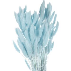 MECCANIXITY 120pcs Natural Rabbit Bunny Tails Dried Flowers 24" Mini Pampas Grass Lagurus Ovatus Bunch for Floral Wedding Decor Christmas, Sky Blue