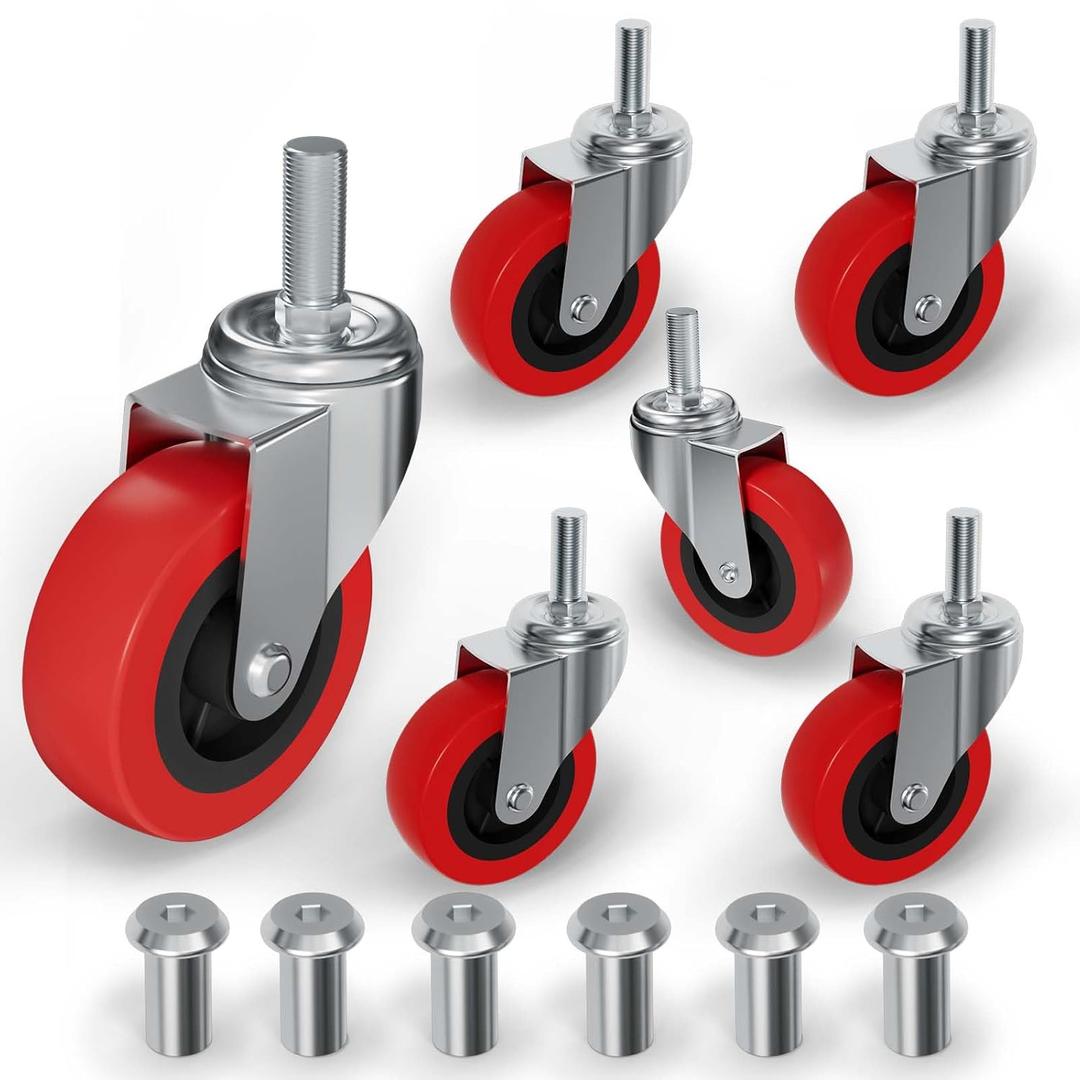 MySit 6 Pack Creeper Wheels 2.5 Inch Heavy Duty Swivel Caster Wheel Creeper Service Cart Stool Post Mount, M10 (Around 3/8") x 1" Metric Threaded Stem Casters Wheels Replacement