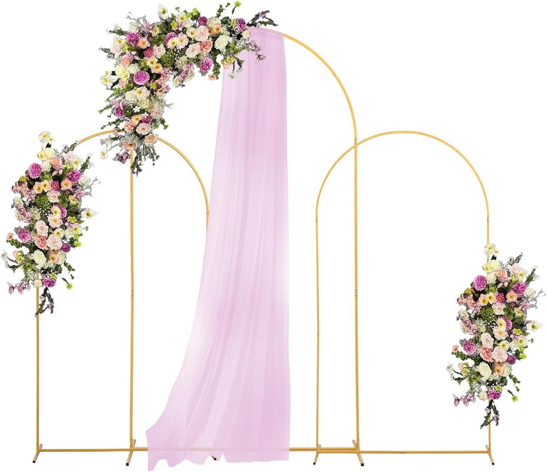Metal Arch Backdrop Stand Set of 3 Gold (7.2FT+6FT+6FT) Wedding Arch Stand Balloon Arched Frame for Birthday Party Baby Shower Graduation Ceremony Decoration