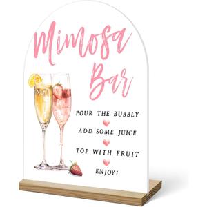 Mimosa Bar Sign, Acrylic Signs with Wood Stand for Gender Reveal Party, Champagne Sign Bubbly Bar, Acrylic Decor with Holder for Baby Shower Party, 12