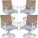 YITAHOME Patio Rocking Chairs Set of 4, Outdoor Patio Furniture Dining Rocking Chairs, All-Weather Rattan Conversation Chairs with Soft Cushions for Backyard Deck (Gray)