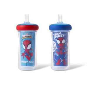 The First Years Spidey and His Amazing Friends Insulated Straw Cups - Toddler Cups with Straws and DropGuard Protection - Kids Water Bottles - 9 Oz - 2 Count - Ages 18 Months and Up