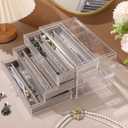 CLUQMEIK Necklace Organizer Box, Tray with Clear Lid, Dustproof Velvet Necklaces Holder Storage Display Case, Necklace Tray Drawer Insert for Pendant Suitable for Women and Girls (Grey)