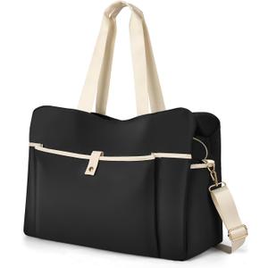 Wedama Large Tote Gym Bag for Women, Weekender Travel Duffel Bag Overnight Carry on Bag Hospital Bag for Women with Wet Pocket, Black