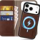 SHIELDON Genuine Leather Wallet Case for iPhone 17 Pro 6.3-inch 2025 | Detachable, Wireless Charging, Folio Magnetic, RFID Blocking Card Holder, Kickstand, Protective Cover - Retro Coffee