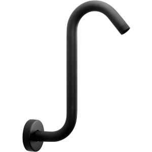 NearMoon S Shaped Shower Head Riser Arm, Shower Extender Arm with Flange, Standard 1/2" Connection- Bathroom Accessory (10 Inch, Matte Black)