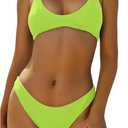 ZAFUL Women's Tie Back Padded High Cut Bralette Bikini Set Two Piece Swimsuit, Large