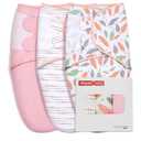 GLLQUEN BABY Swaddle Blankets for Baby Girls, 3-6 Months, Orange Pink Feather & Wave Point, 3 Pack Wrap Set, Newborn Adjustable Swaddles Sleep Sack, Feather and Wave Point (Medium/Large)
