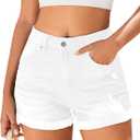 Women's Mid-High Rise Ripped Denim Shorts Stretchy Distressed Jean Shorts with Pockets Folded Hem Casual Summer Jorts (X-Large, White)