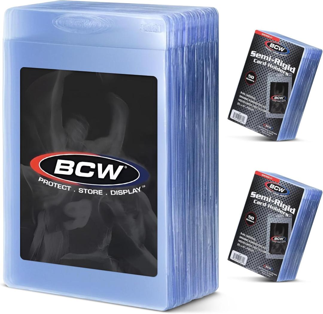 BCW Semi Rigid Card Holder #1 | 100 Pack | Semi Rigid Card Sleeves for Grading Preparation | Protective Holders for Sports & Trading Cards