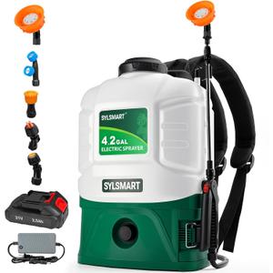 Battery Powered Backpack Sprayer 4 Gallon– No Leak ＆ Padded Straps Electric Weed Sprayers in Lawn and Garden, 100PSI Power Sprayer with 41'' Telescopic Wand and 5 Nozzles, Translucent White