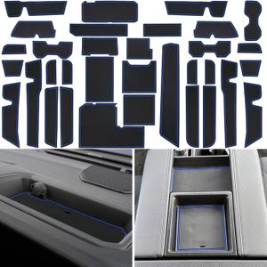 Center Console Liner for Toyota Tundra Accessories 2022 2023 2024 2025 2026, Cup Holder Insert, Door Pocket Interior Trim, Non-Slip Pad, Anti Dust Mat,Car Custom Rubber Coaster (34pcs, Blue)