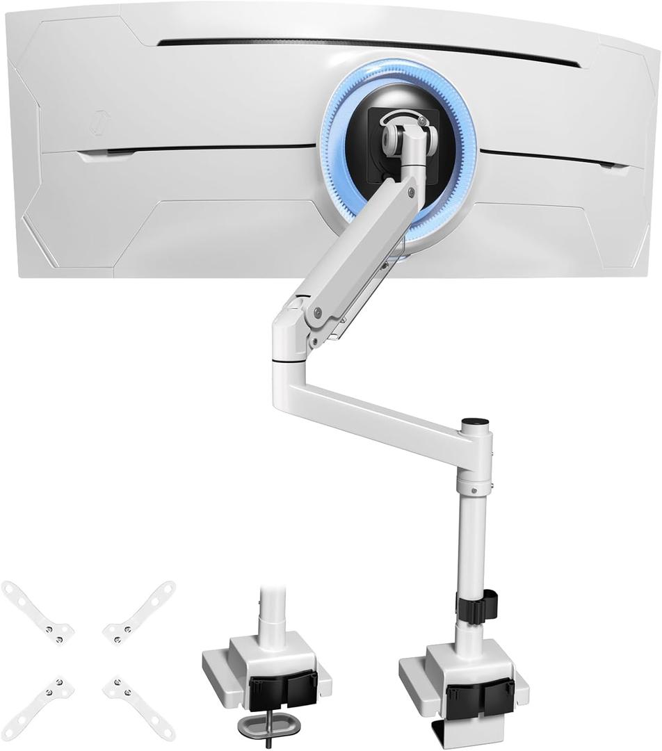 24-57 inch Heavy Duty Monitor Arm, up to 59.4 lbs, Single Desk Mount for Ultrawide TV and Screen, Premium Aluminum Single Monitor Stand, VESA 75x75-200x200 mm, White