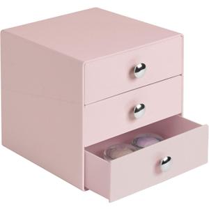 iDesign Plastic 3-Drawer Jewelry Box, Compact Storage Organization Drawers Set for Cosmetics, Dental Supplies, Hair Care, Bathroom, Office, Dorm, Desk, Countertop, 6.5" x 6.5" x 6.5", Pink