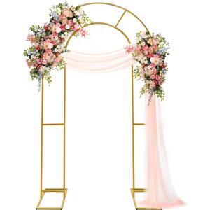 Double Arch Backdrop Stand Metal Open Arch Backdrop Frame U Shaped Wedding Arches for Ceremony Baby Shower Garden Birthday Party Decoration (Gold, 7.2FT4FT)