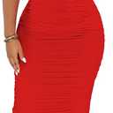 Women's Sexy Off Shoulder Sleeveless Bodycon Ruched Midi Elegant Cocktail Evening Party Night Tube Dresses (Red, L)