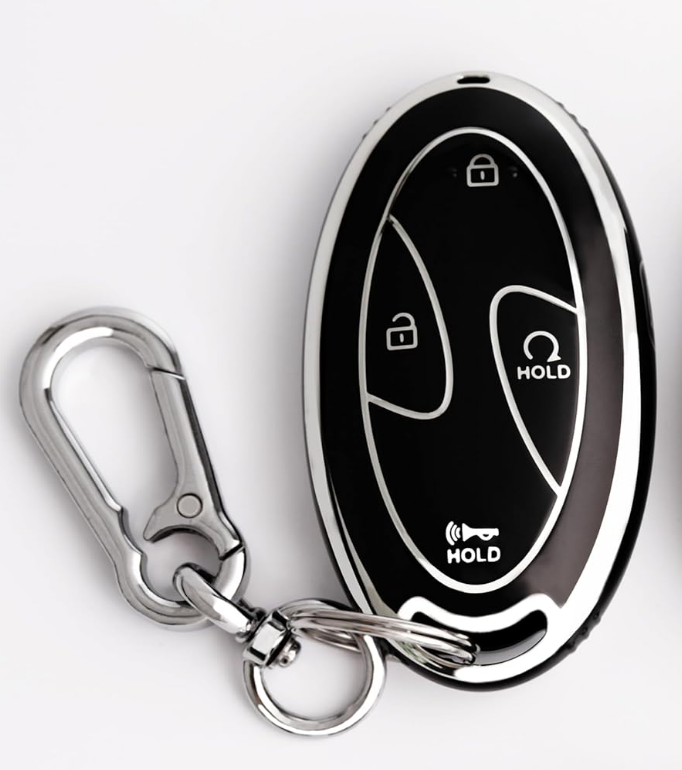 5-Button Key Fob Cover for Hyundai 2024-2026 Tucson Elantra Santa Fe Kona Sonata IONIQ, TPU Car Key Case Protector with Anti-Loss KeychainBlack