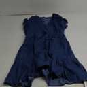 Denim Dress for Women Ruffle Short Sleeve V Neck Jean Mini Dress with Pockets (XX-Large, Dark Blue)