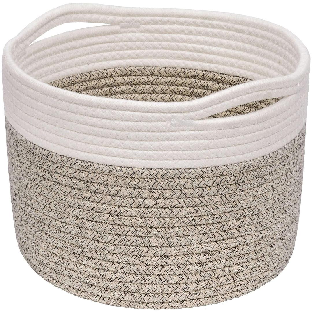 INDRESSME Small Woven Storage Basket, 9.4 x 7.1 inches, Small Round Rope Baskets with Handles, Dog Toy Storage, Mini Laundry Baskets for Organizing, Mini Toy Basket for Gifts Empty (Light Brown)