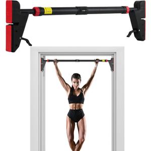 FICTOR Door Pull up Bar for Doorway, Strength Training Equipment, Adjustable Door Frame, Non-slip Chin up Bar for Home Gym, with No Screw Installation (Advanced Red-S30''-37'')