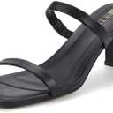 IDIFU IN3 Chunky Heels For Women Low Block Square Open Toe Heels Two Strap Slip On Comfortable Slides Heeled Sandals Sexy Wedding Prom Party Dress Shoes Cute Mule Short Heels, Size 9