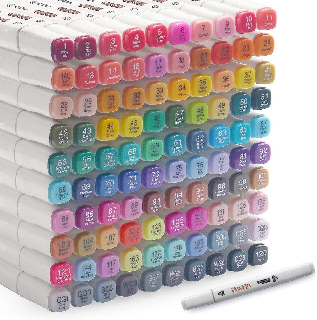 Alcohol Markers 100 Colors Art Markers Professional Art Pen Dual Tips Plus 1 Blender Permanent Ink for Painting, Coloring and Drawing (White)