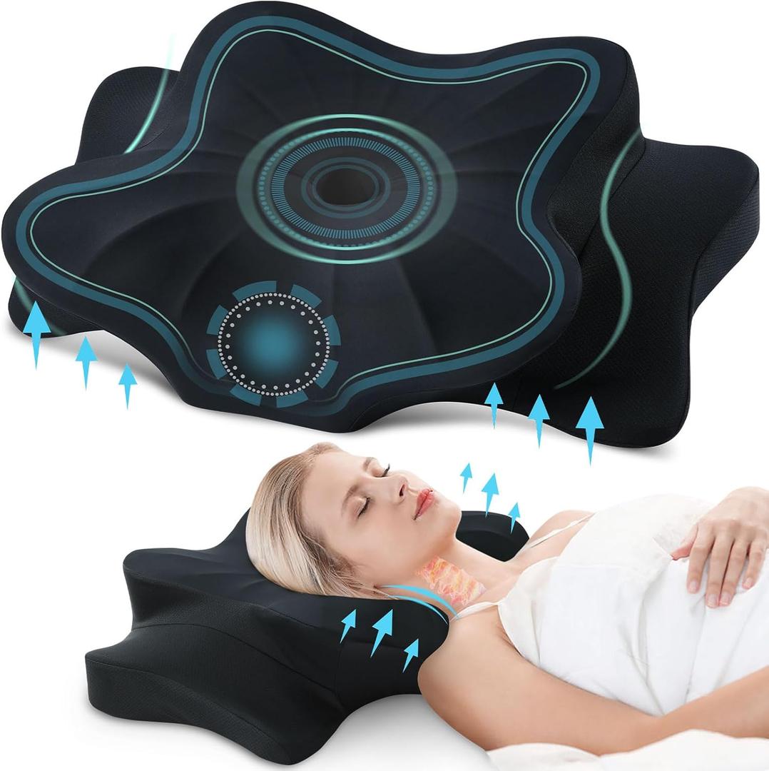 DONAMA Cervical Pillow for Neck and Shoulder,Contour Memory Foam Pillow,Ergonomic Neck Support Pillow for Side Back Stomach Sleepers with Pillowcase-King Size (King Size 27.56"Lx16.54"Wx5.51"H, Pure Black)