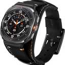 Genuine Leather Bands Compatible with Samsung Galaxy Watch Ultra 47mm Replacement Wristband, Smart Watch Bracelet Wristband Crazy Horse Cuff Adjustable Quick Release Straps for Women Men (Black)