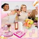 168 PCS Pink Cartoon Happy Birthday Party Decorations Set - Pink Cartoon Theme Plates Napkins Disposable Paper Cups Tableware Set Birthday Party Supplies for Boys Girls