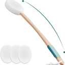 Back Lotion Applicator with 4 Replaceable Pads, Lotion Applicator for Back Self Elderly, Women, Sunscreen Applicator for Cream with 17" Curved Handle Easy to Target Back and Feet, White