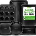NutriChef 6-Piece Nonstick Baking Pans - Carbon Steel Non toxic Bakeware set with Cookie Sheets, Muffin, Loaf, Round & Square Pan - Restaurant Quality Baking Tray, Easy Clean, Dishwasher & Oven Safe