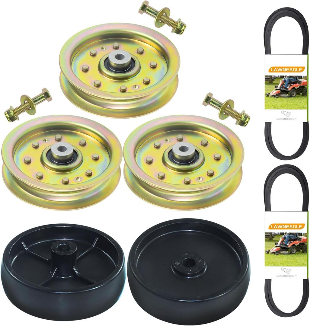 3 Pack 756-04129B Idler Pulley 4.25 with 734-0973, 954-0349 Belt, 954-04122 Belt Replaces Troy Bilt Pulley 753-08171 Idler Pulley Kit, Cub Cadet 756-04129 Idler Pulley, 753-08068