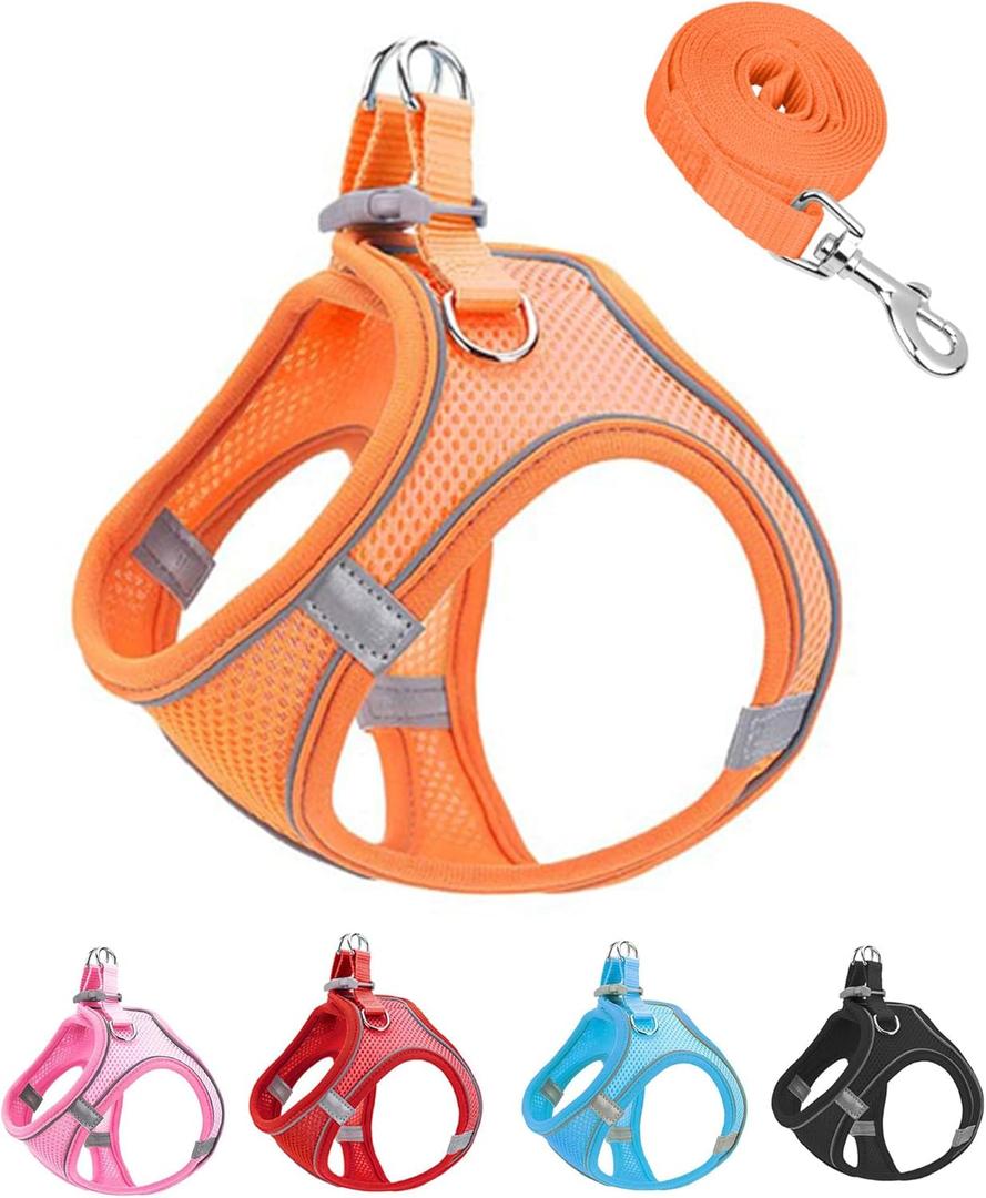 S Orange Soft Mesh Dog Harness and Leash Set,No Escape Puppy Harnesses for Training Walking Reflective Adjustable Puppy Vest for Small Medium Dogs, Cats (Orange, S)