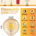 10W Dimmable Large LED Globe Bulb 80W Equivalent 800 Lumens, 2700K Warm White E26 Medium Base, Vintage Edison Style G125 Oversize Amber Globe Glass, G40 Replacement LED Filament Light Bulb