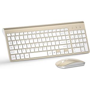 Wireless Keyboard and Mouse Ultra Slim Combo, TopMate 2.4G Silent Compact USB 2400DPI Mouse and Scissor Switch Keyboard Set with Cover, Batteries Included, for PC/Laptop/Windows/Mac - Gold White