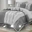 King Comforter Set, Grey, 15 Pieces Room in a Bag, Ultra Soft Jacquard with Patchwork, Luxury Bed Set with Sheets, Curtains, Bed Skirt, Pillow Shams, Cases and Pillows